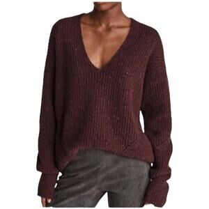 Rag & Bone NWOT Donegal Recycled Wool V Neck Sweater Size M Ribbed Knit Purple